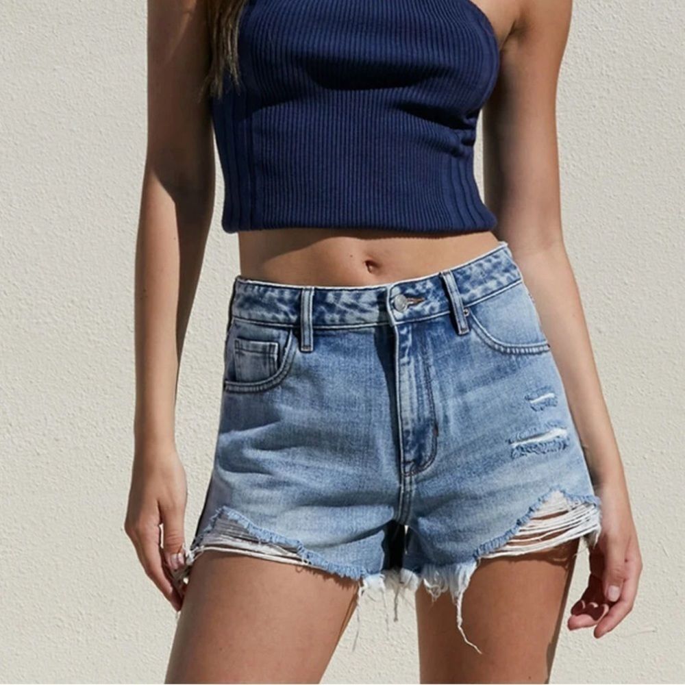High rise 27 PacSun Light Indigo Ripped High Waisted Denim Festival Shorts